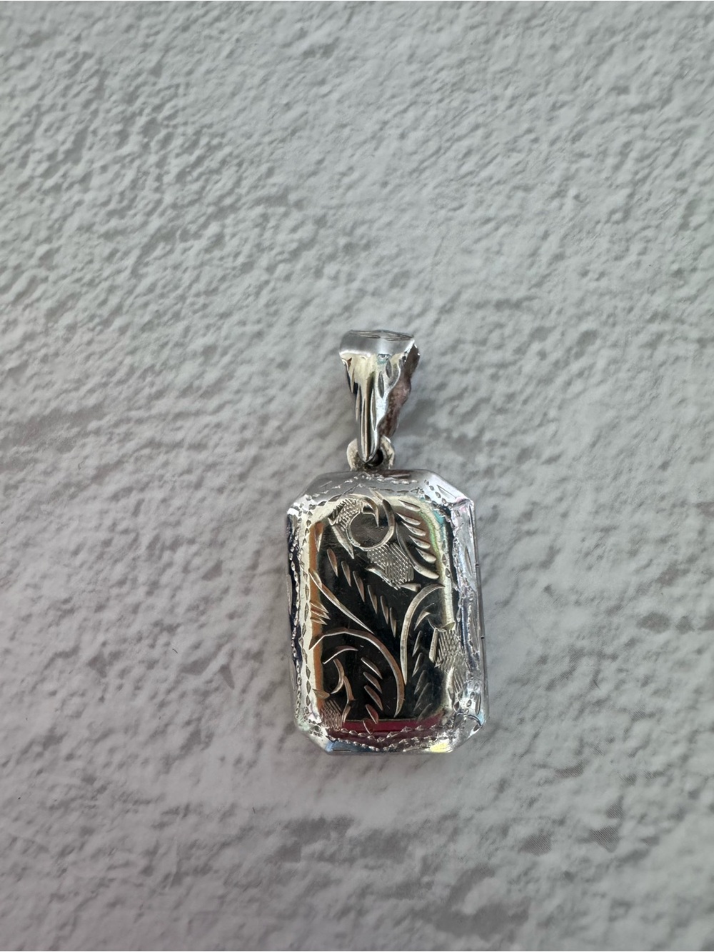 Sterling Silver Floral Engraved Rectangular Locket Pendant